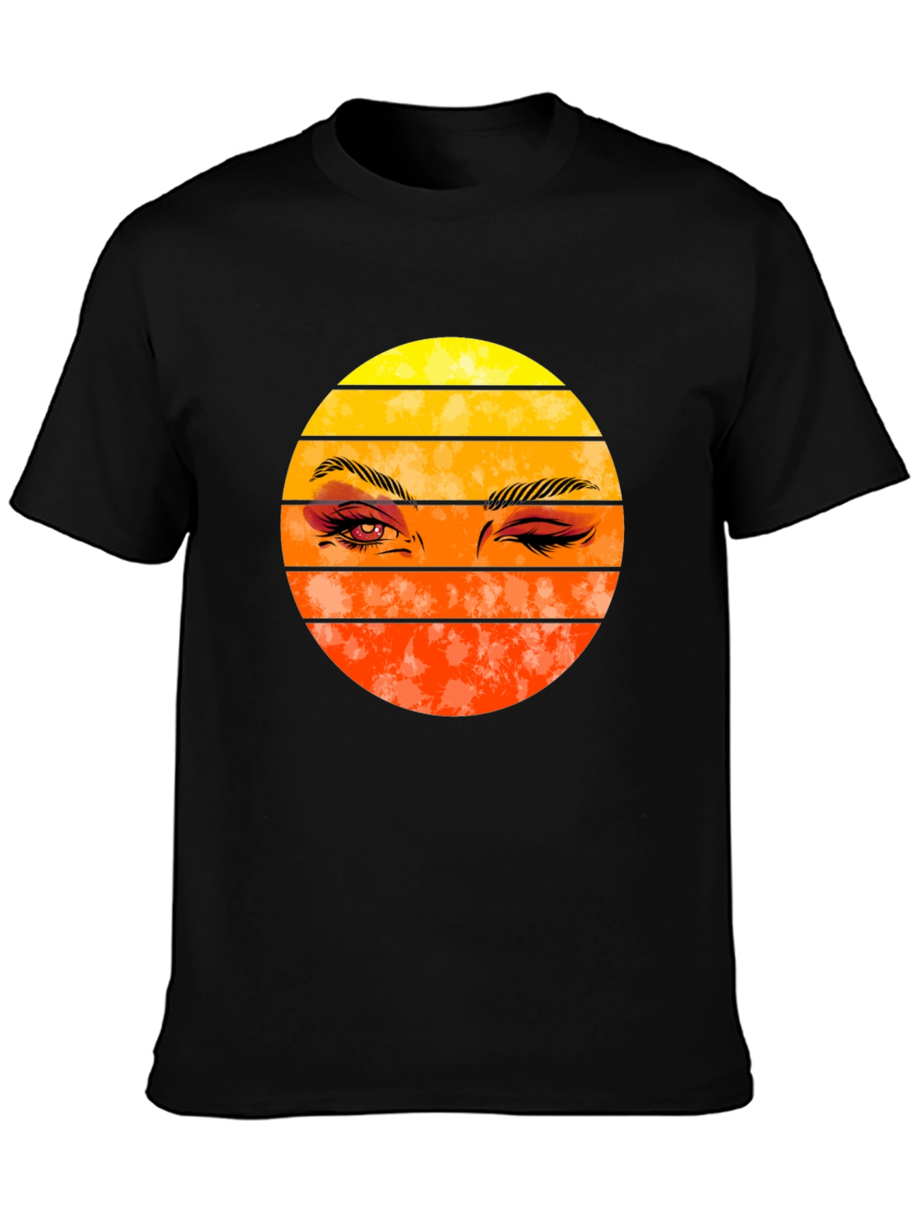 Retro Sunset Wink Graphic Tee - Black