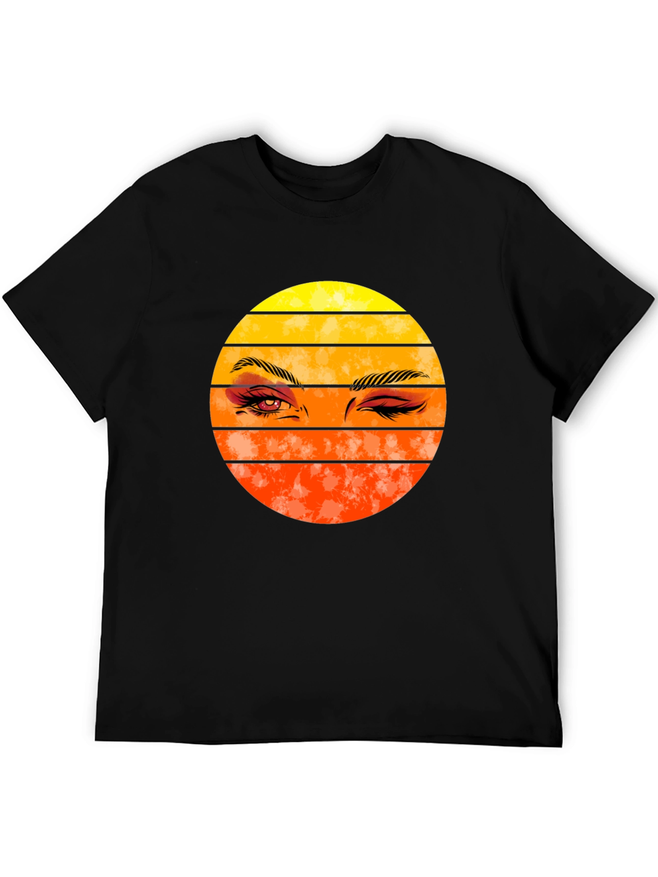 Retro Sunset Wink Graphic Tee - Black