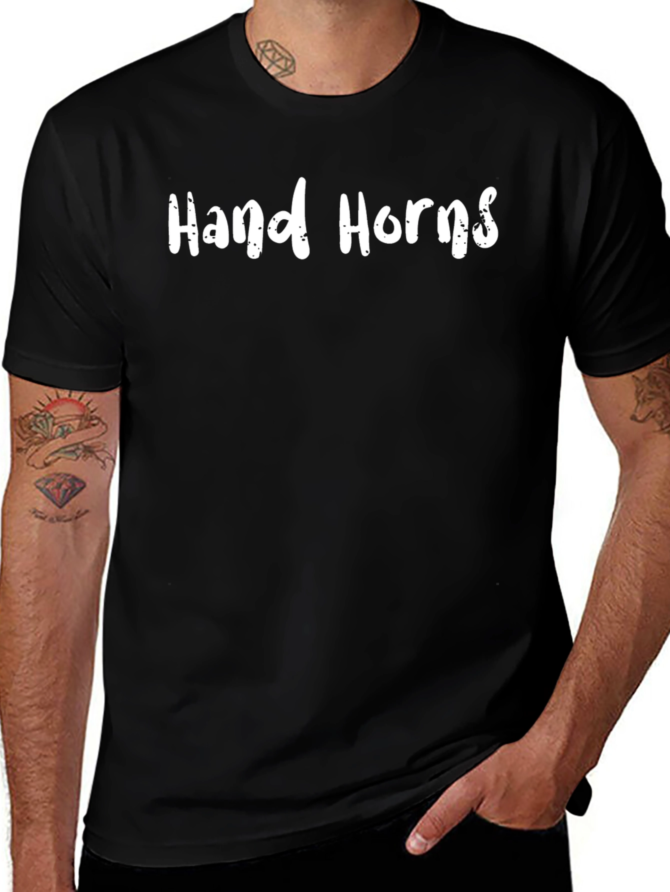 Hand Horns Graphic Tee - Black Cotton T-Shirt