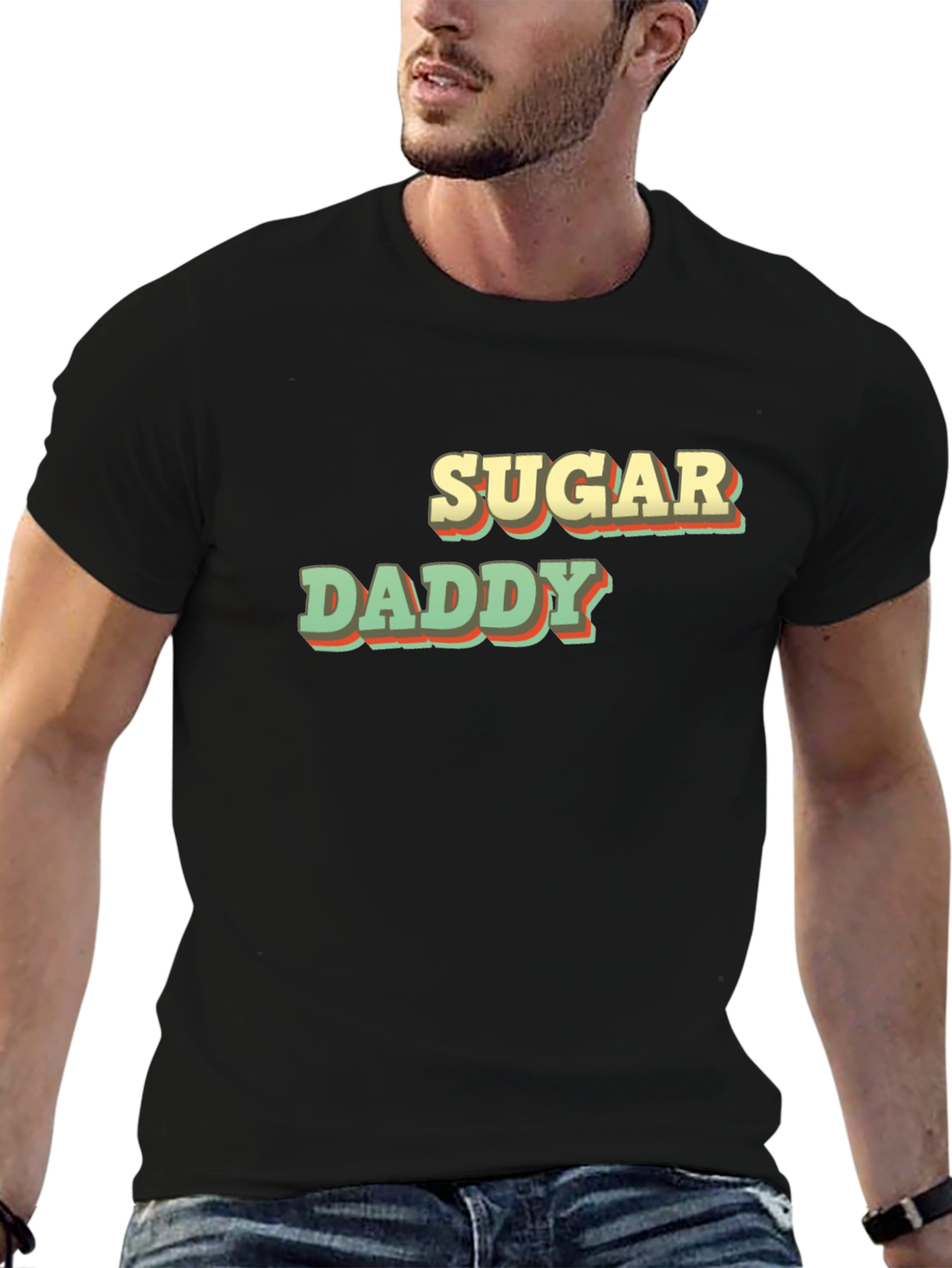 Retro Sugar Daddy Graphic Tee - Black Cotton T-Shirt