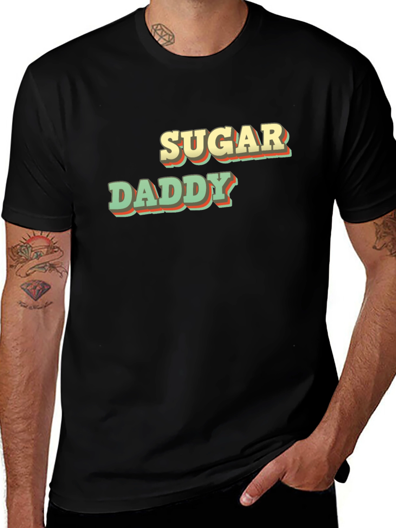 Retro Sugar Daddy Graphic Tee - Black Cotton T-Shirt