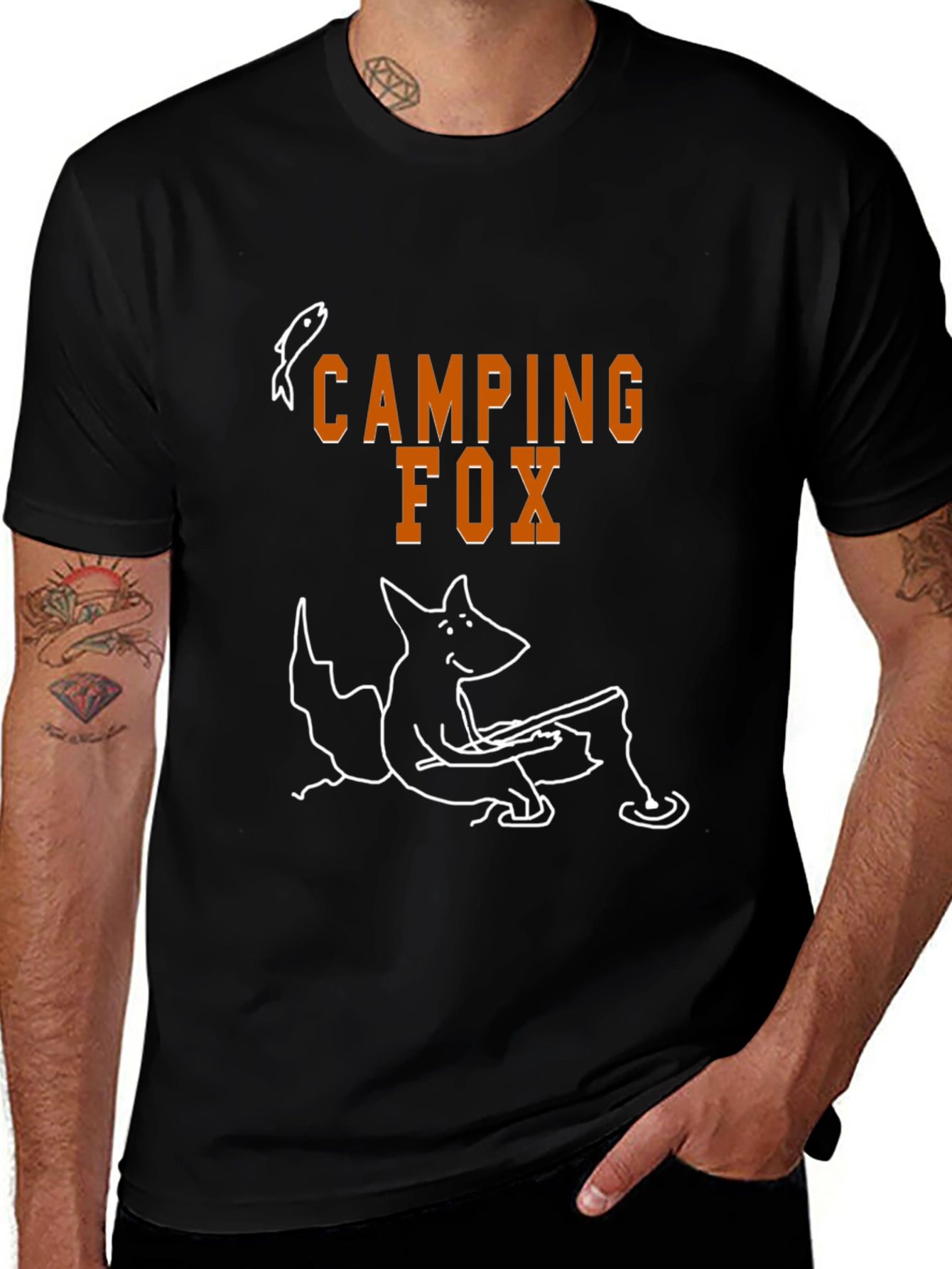 Camping Fox Graphic T-Shirt - Unisex Black Tee