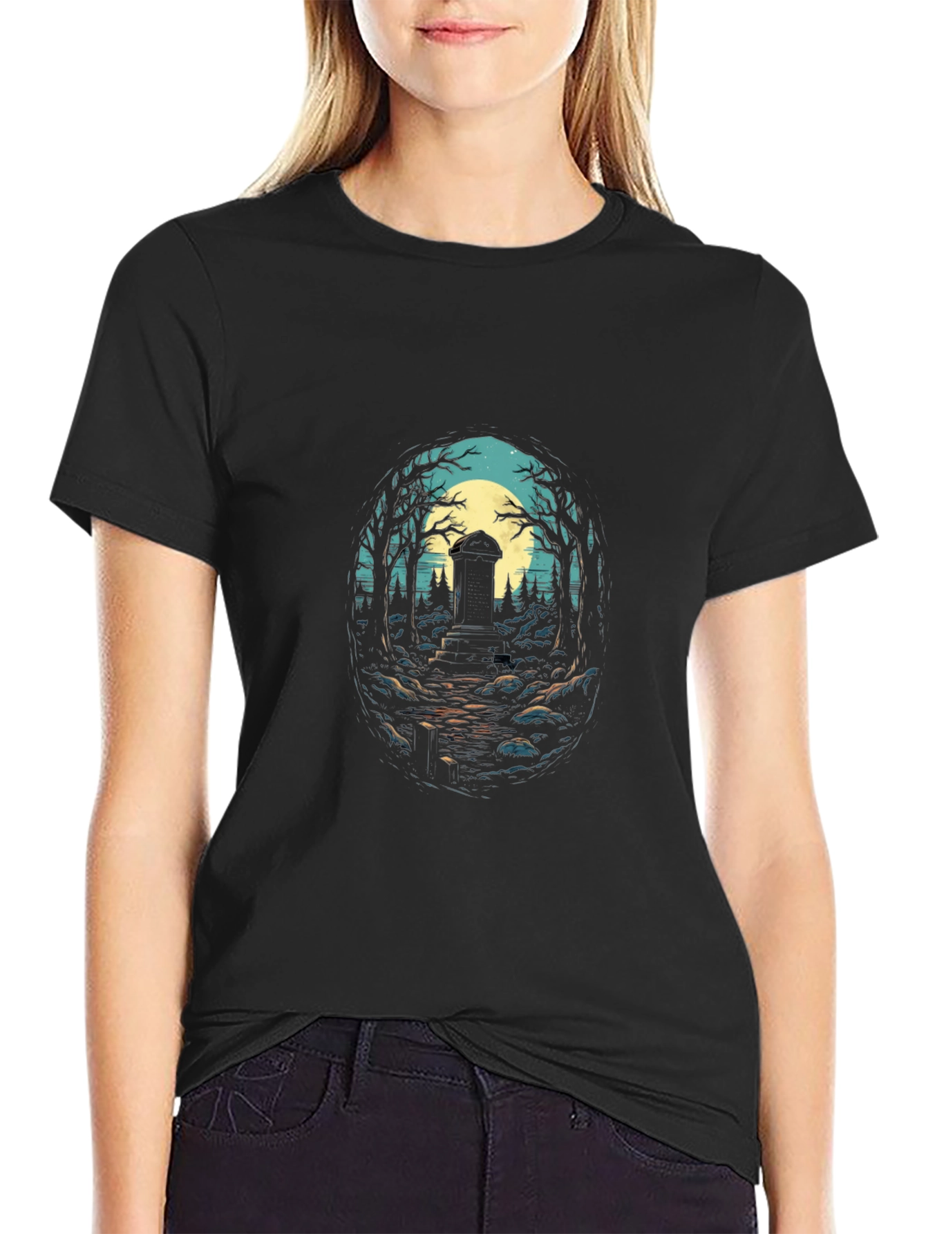 Mystic Tombstone Graphic Tee - Black Cotton Comfort