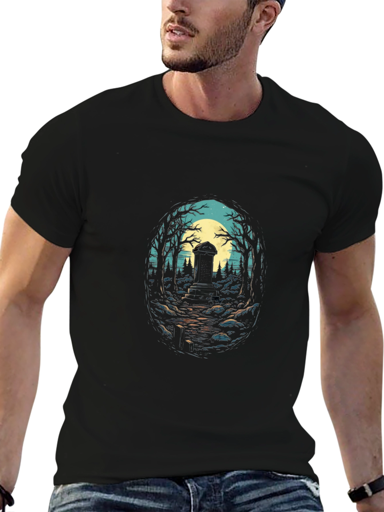 Mystic Tombstone Graphic Tee - Black Cotton Comfort