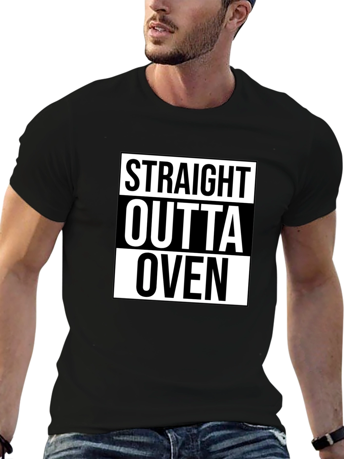 Straight Outta Oven Black Graphic Tee Shirt