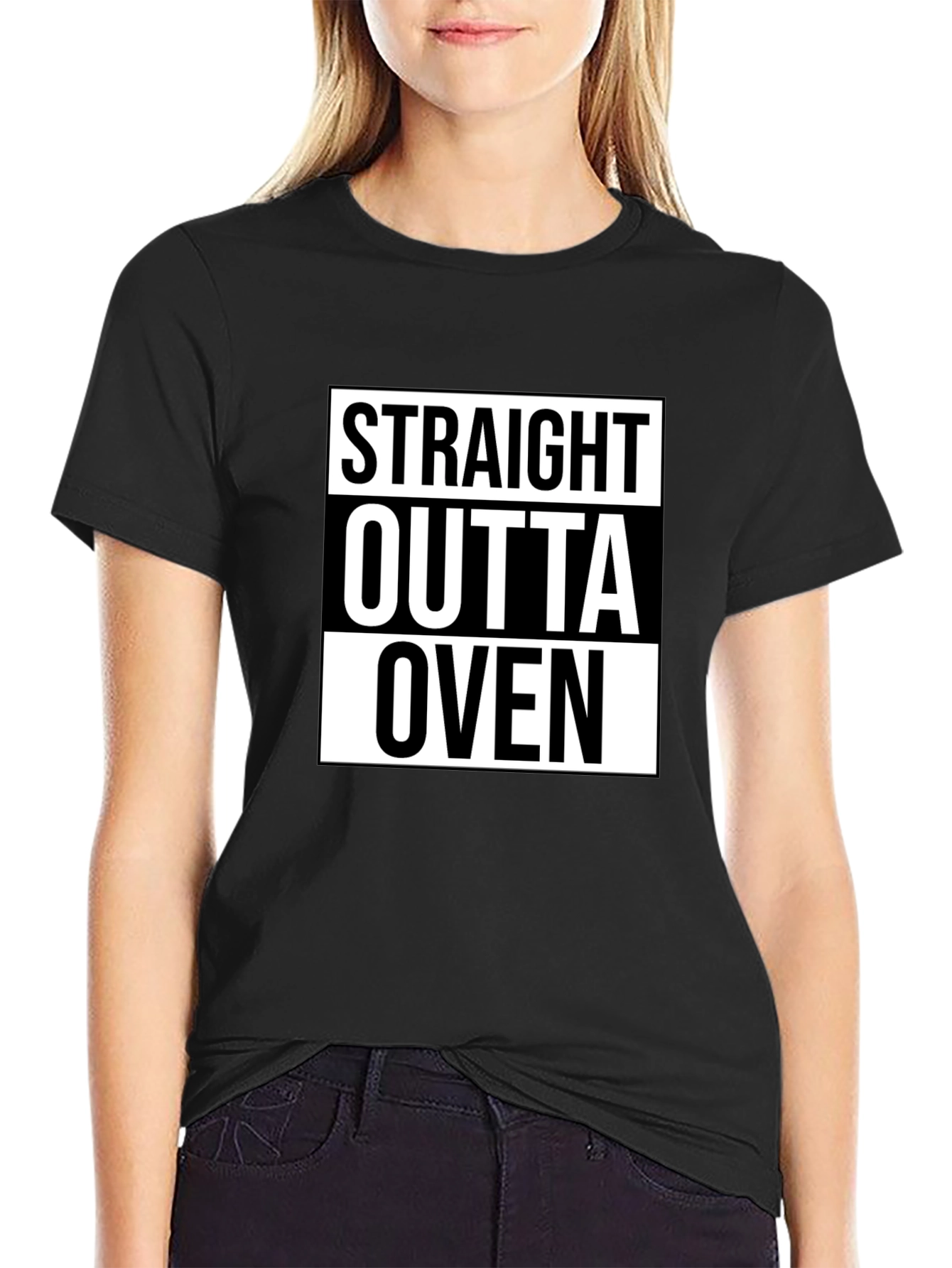 Straight Outta Oven Black Graphic Tee Shirt