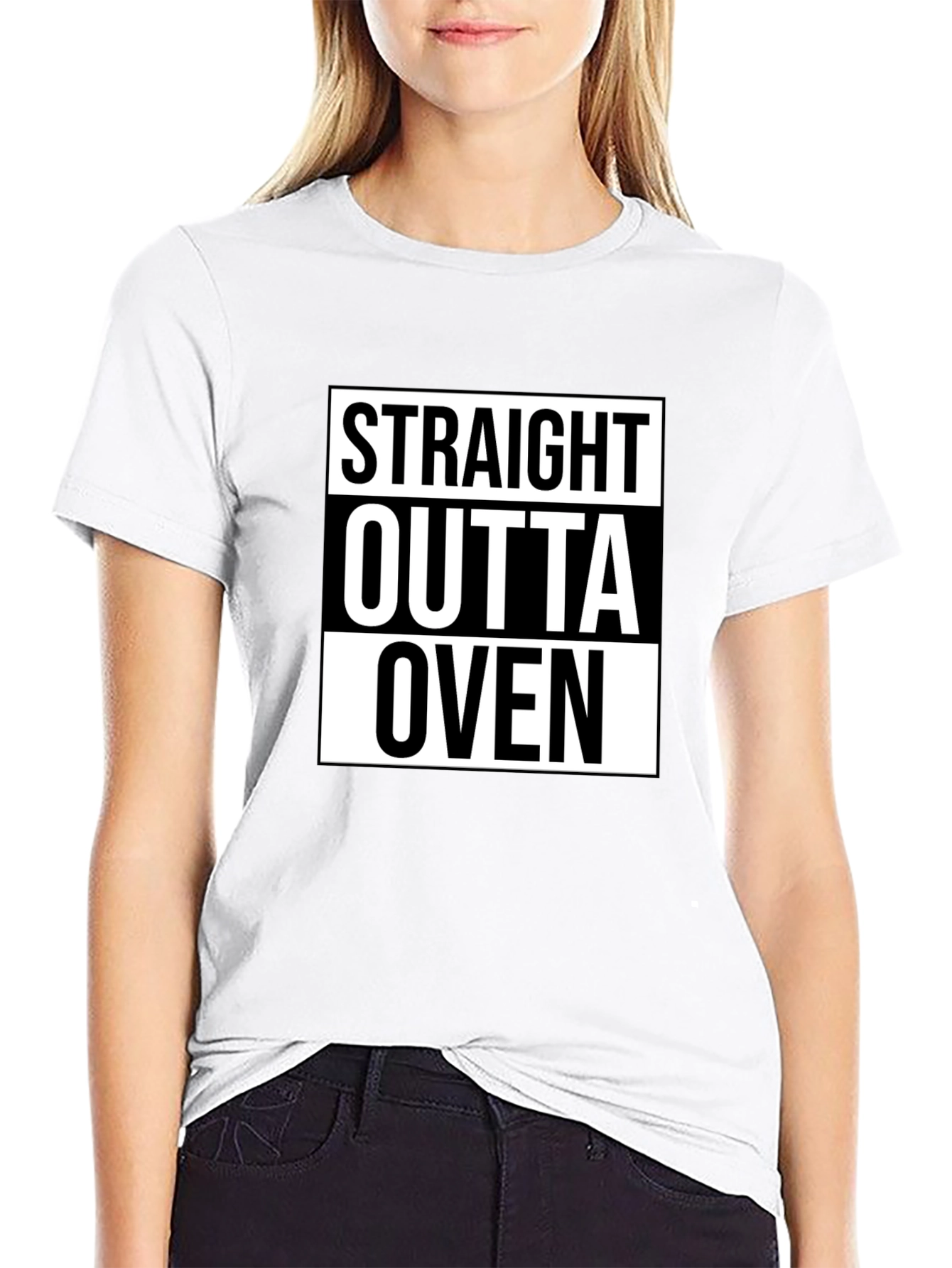 Straight Outta Oven Black Graphic Tee Shirt