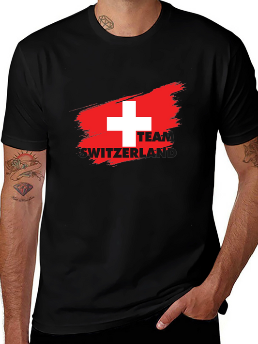 Swiss Flag Team T-Shirt - Black Crew Neck Tee