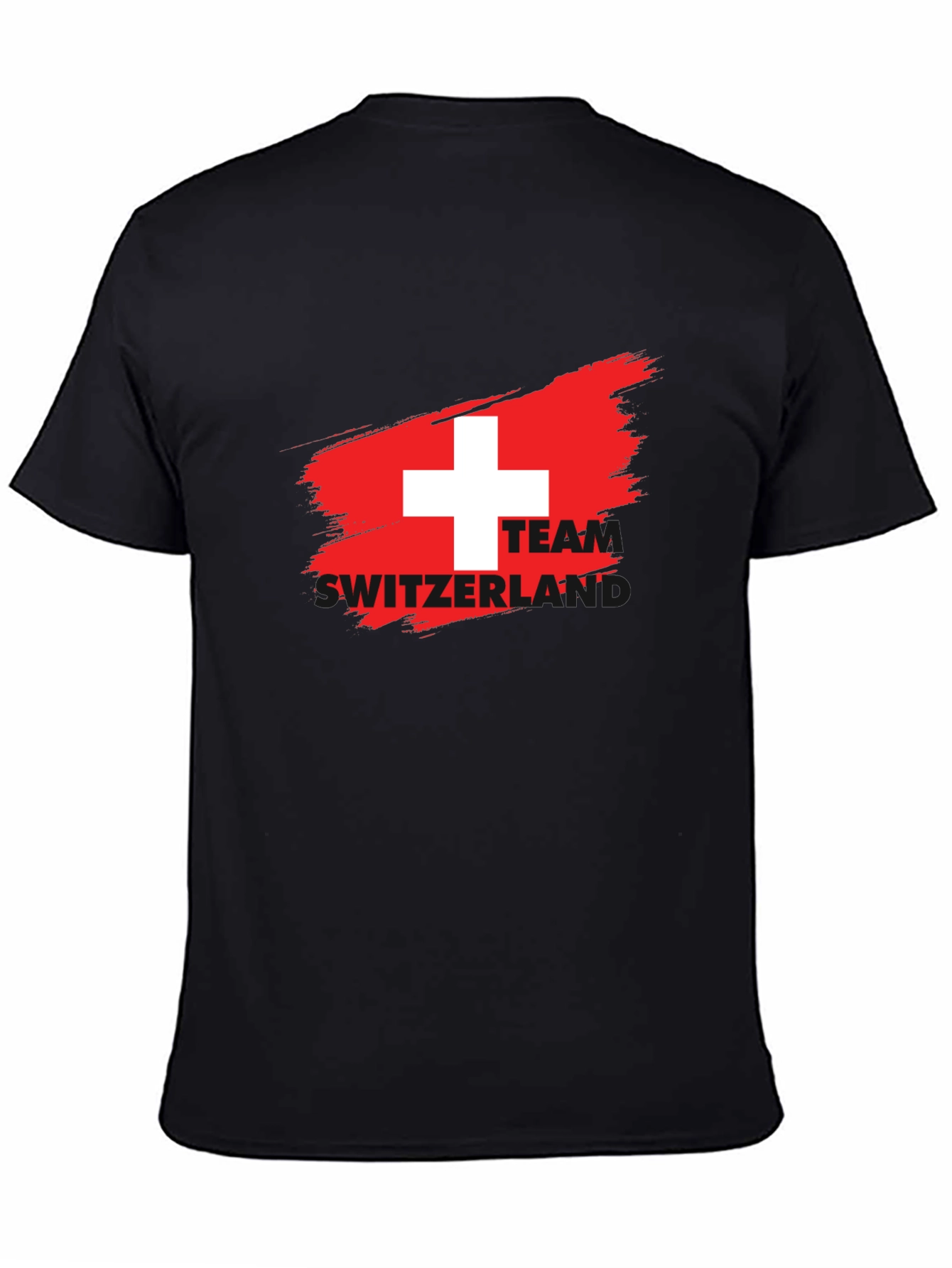 Swiss Flag Team T-Shirt - Black Crew Neck Tee
