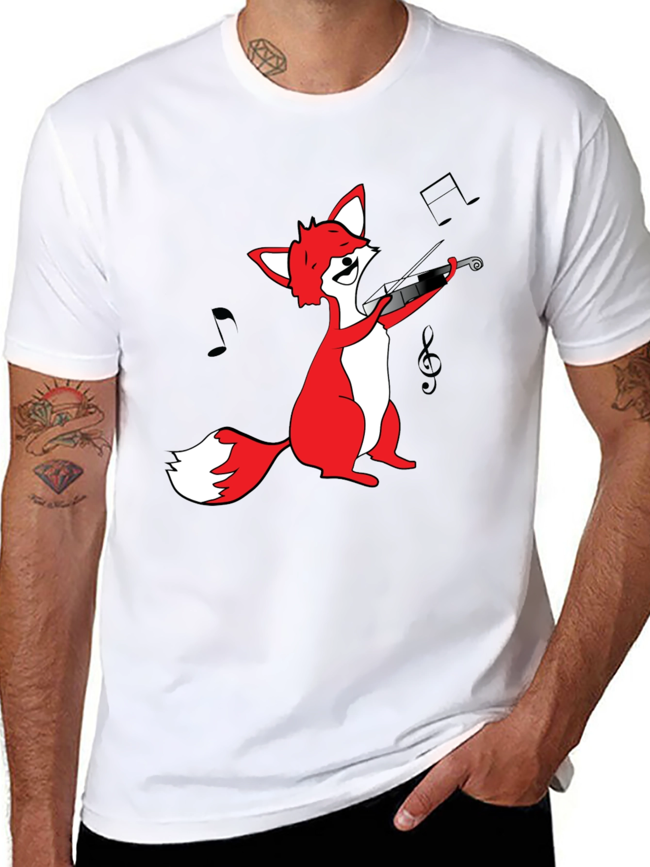 Fox Violinist T-Shirt - Black Graphic Tee