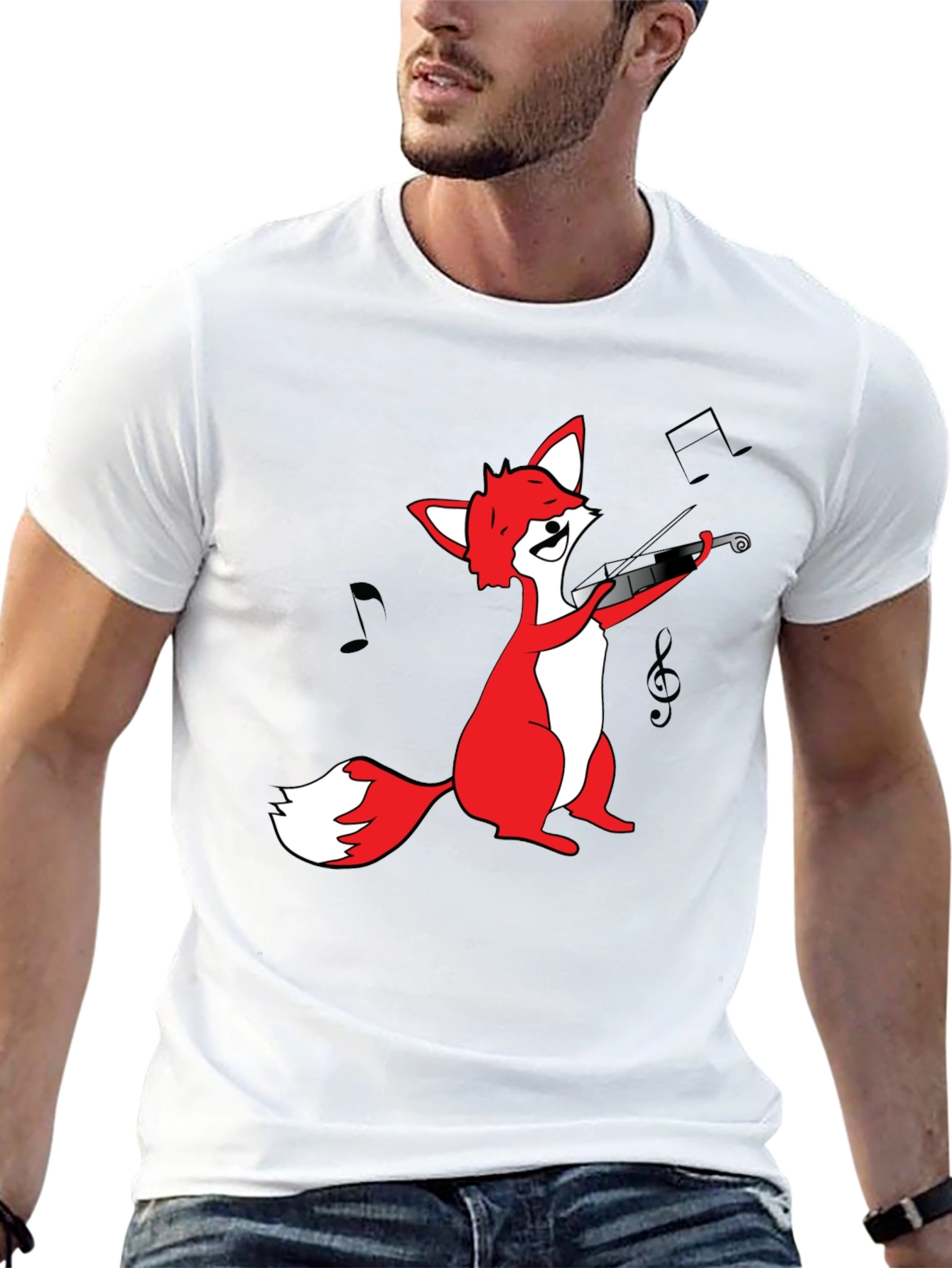 Fox Violinist T-Shirt - Black Graphic Tee