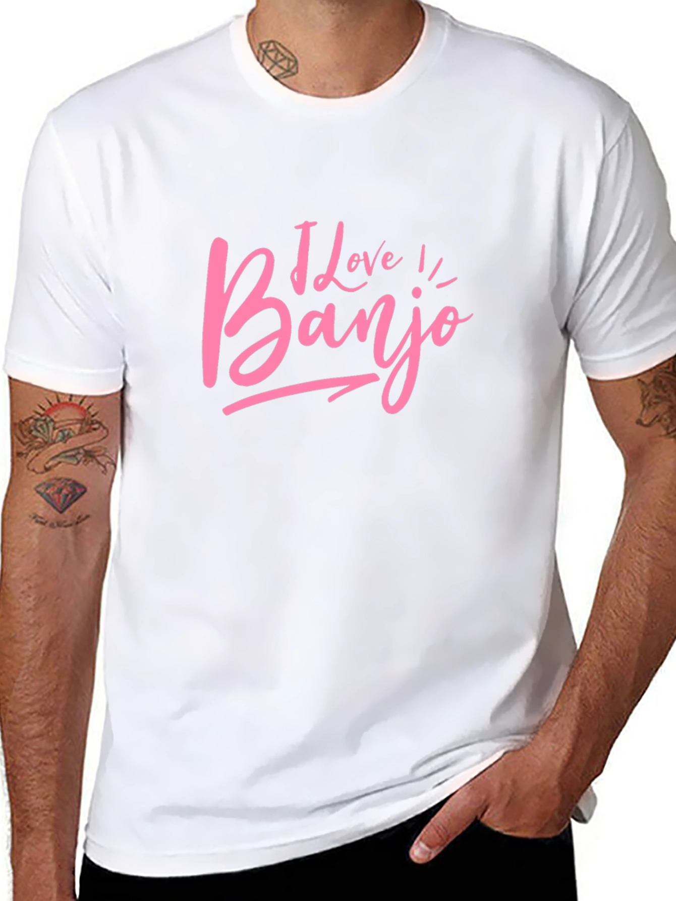 I Love Banjo T-Shirt - Pink Graphic Tee