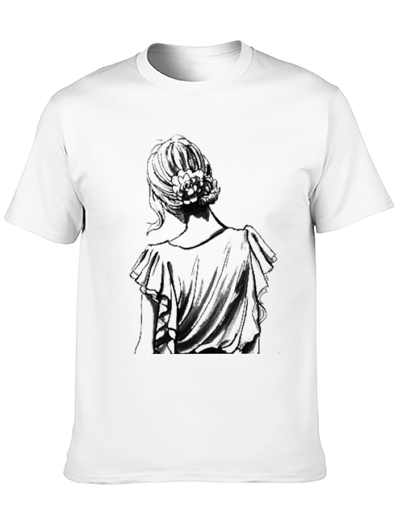 Elegant Woman Back Print Black T-Shirt