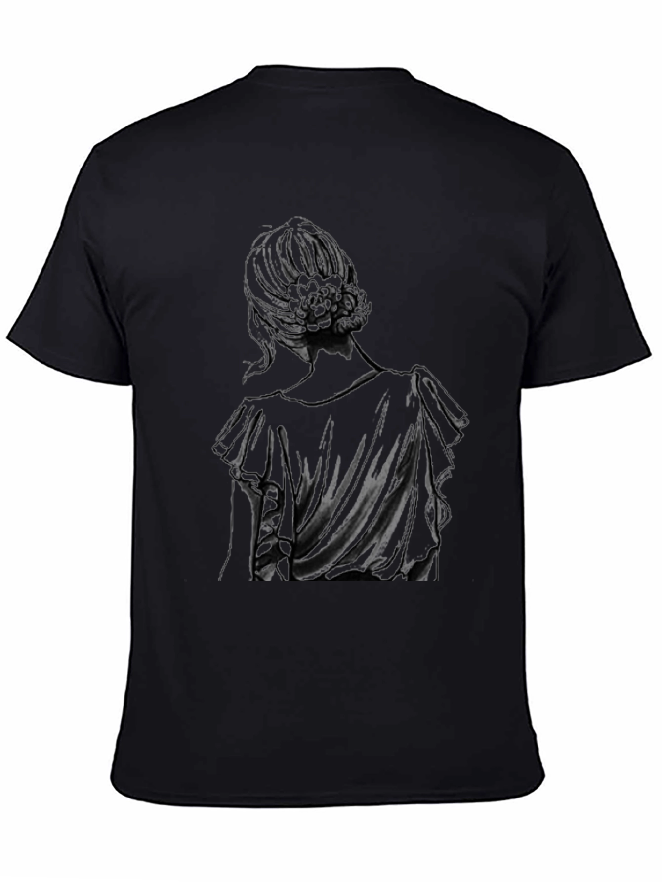 Elegant Woman Back Print Black T-Shirt