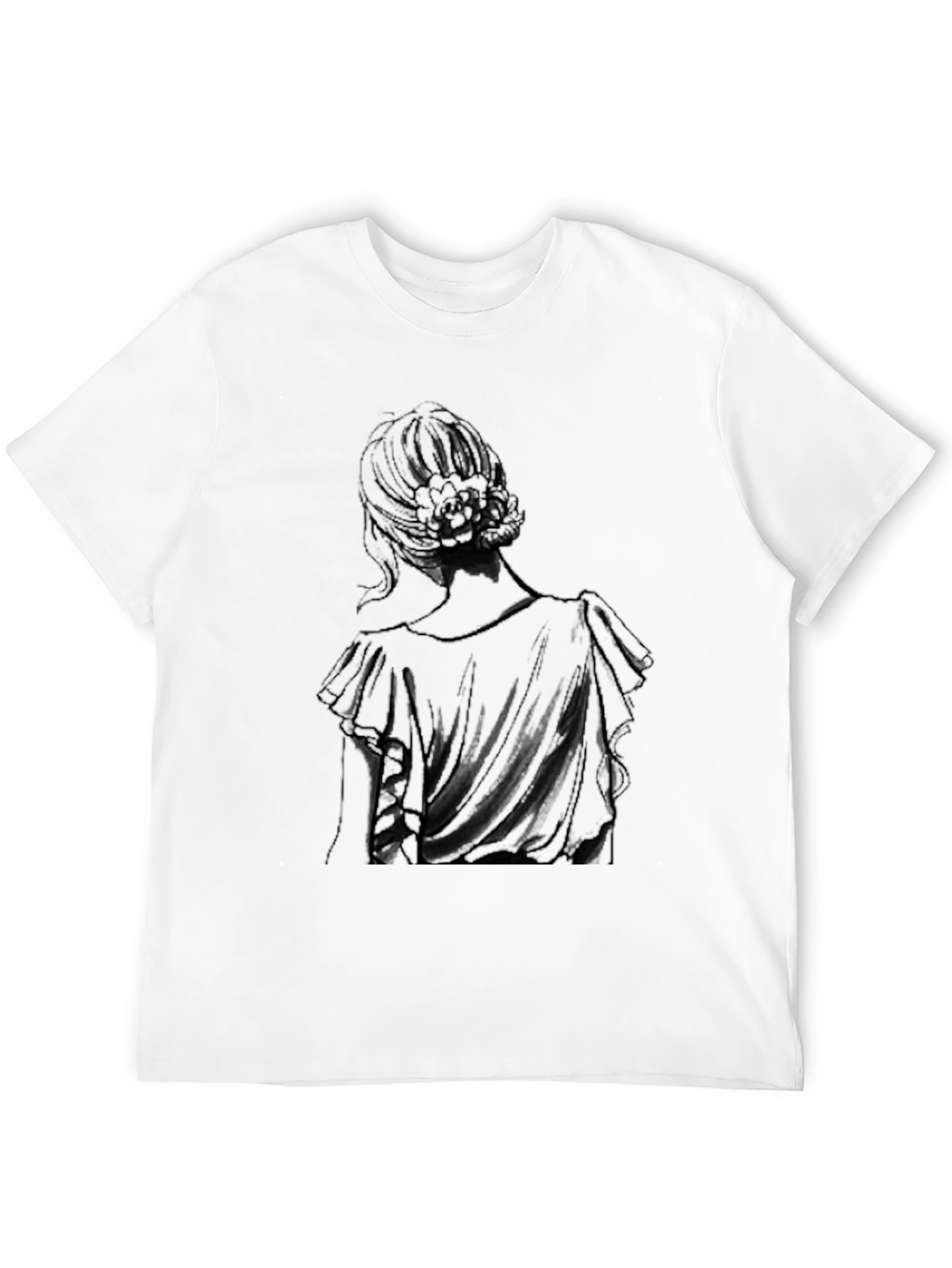 Elegant Woman Back Print Black T-Shirt