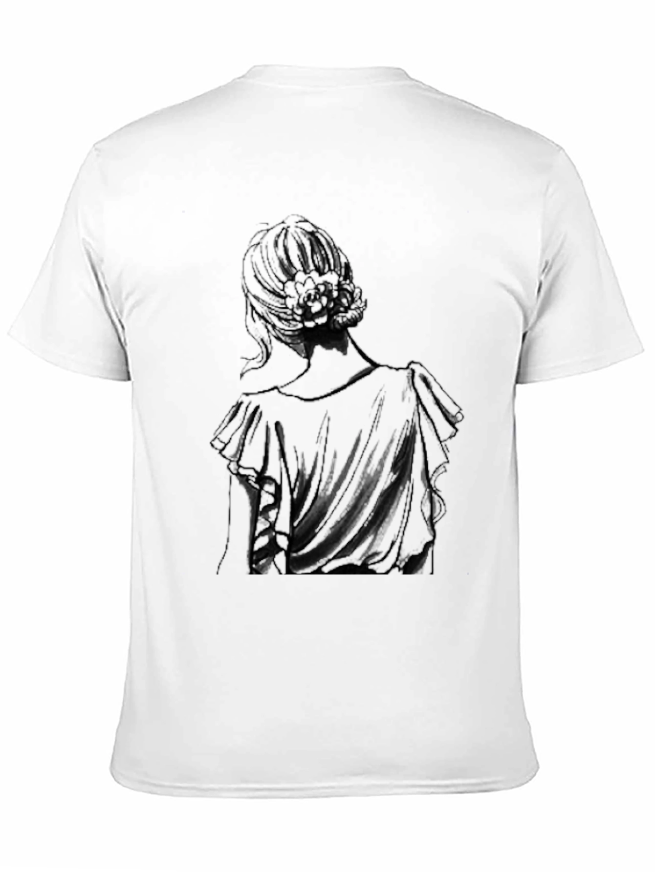 Elegant Woman Back Print Black T-Shirt