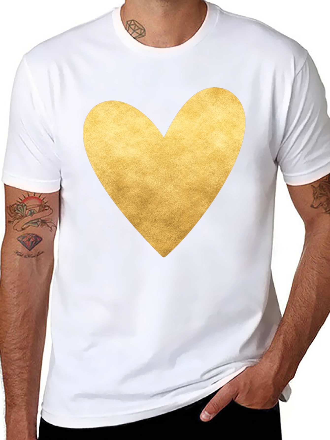 Heart Print T-Shirt - Black - Casual Tee
