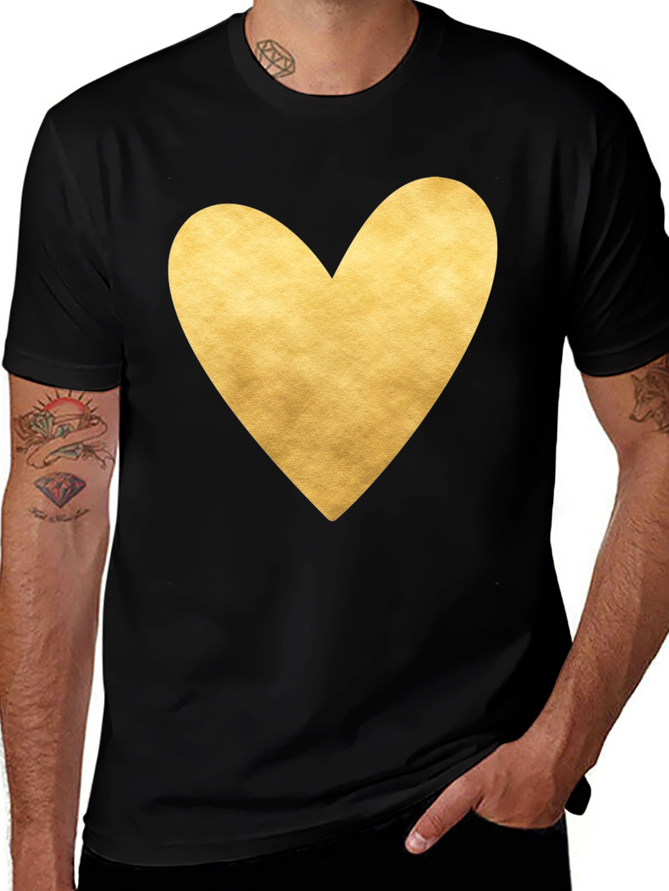 Heart Print T-Shirt - Black - Casual Tee