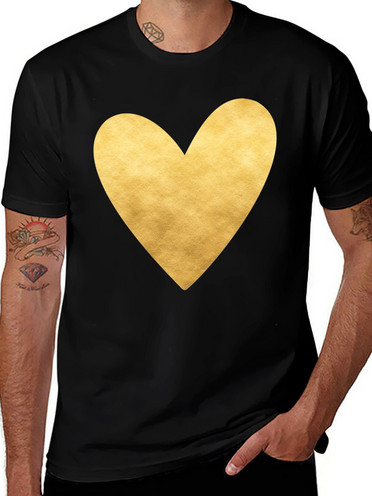 Heart Print T-Shirt - Black - Casual Tee