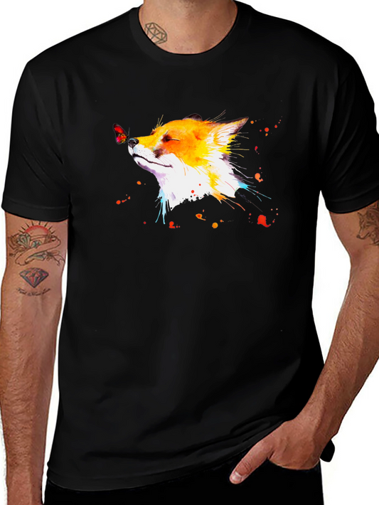 Watercolor Fox Butterfly Graphic Tee - Unique Design