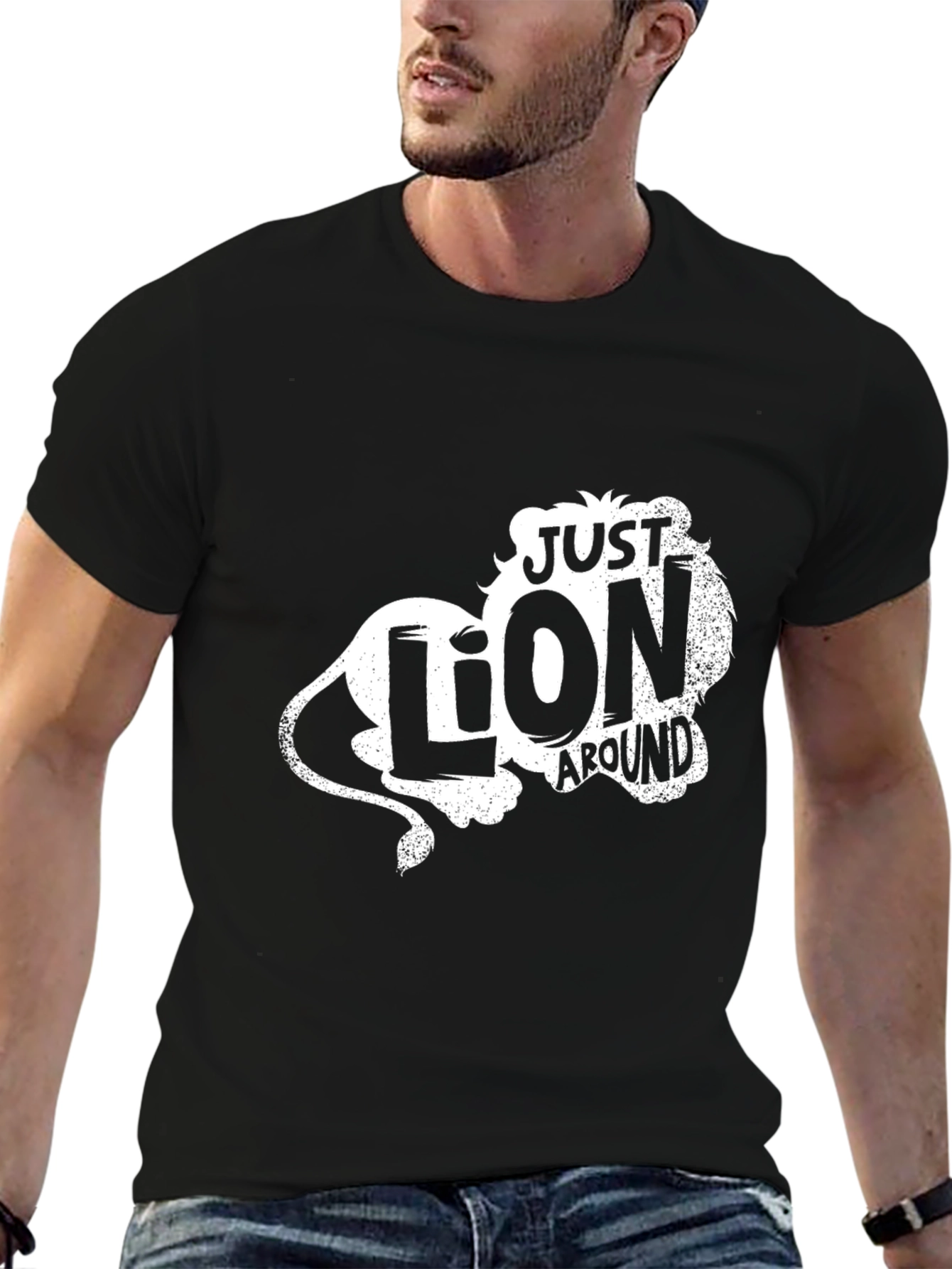 Just Lion Around Mens Black Graphic Tee
