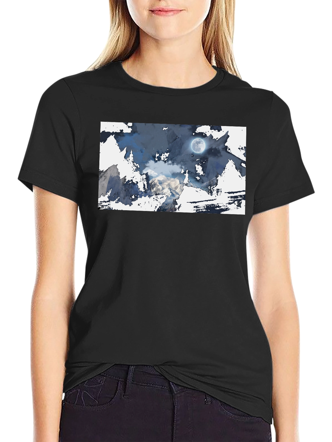 Moonlit Mountain Tee - Stylish Graphic Print