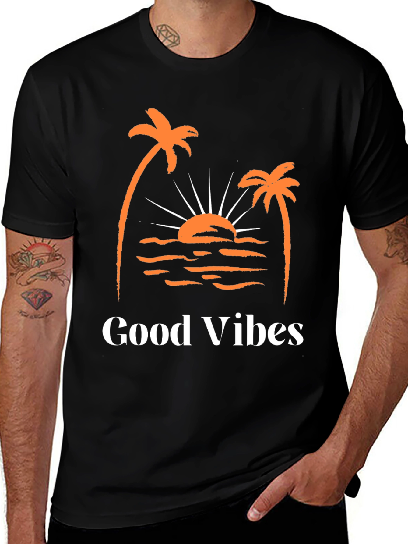 Good Vibes Palm Tree Graphic Tee - Black