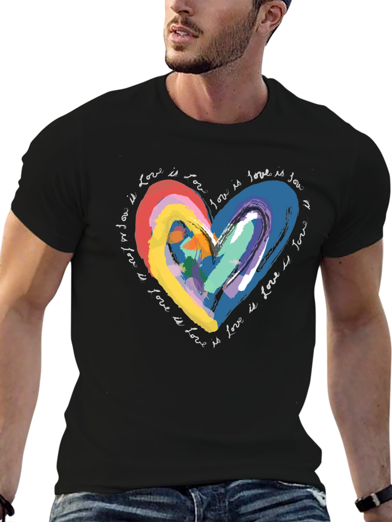 Rainbow Love Heart Graphic T-Shirt - Love is Love