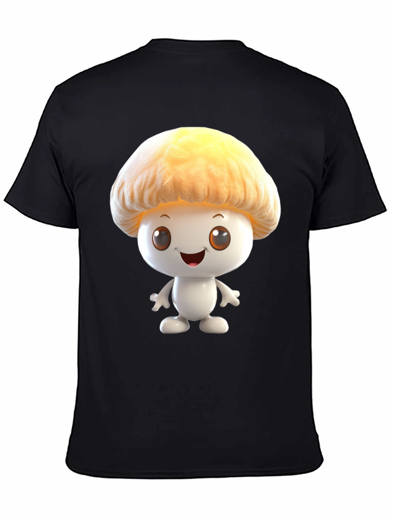 Mushroom Cartoon Graphic Tee - Black Cotton Blend Shirt