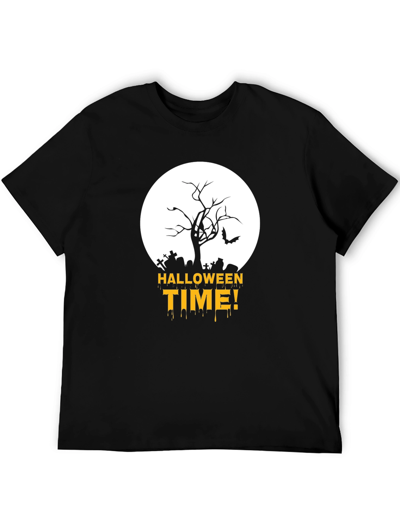 Halloween Time Black T-Shirt with Spooky Graveyard Design
