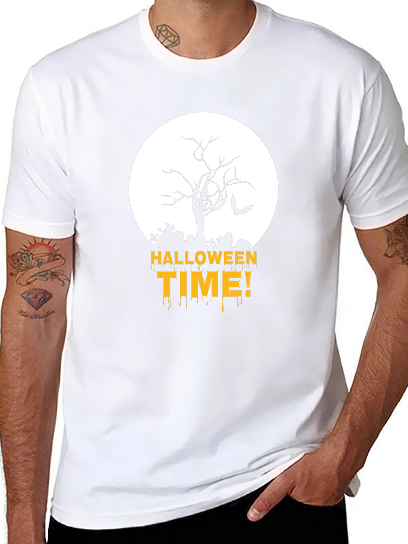 Halloween Time Black T-Shirt with Spooky Graveyard Design