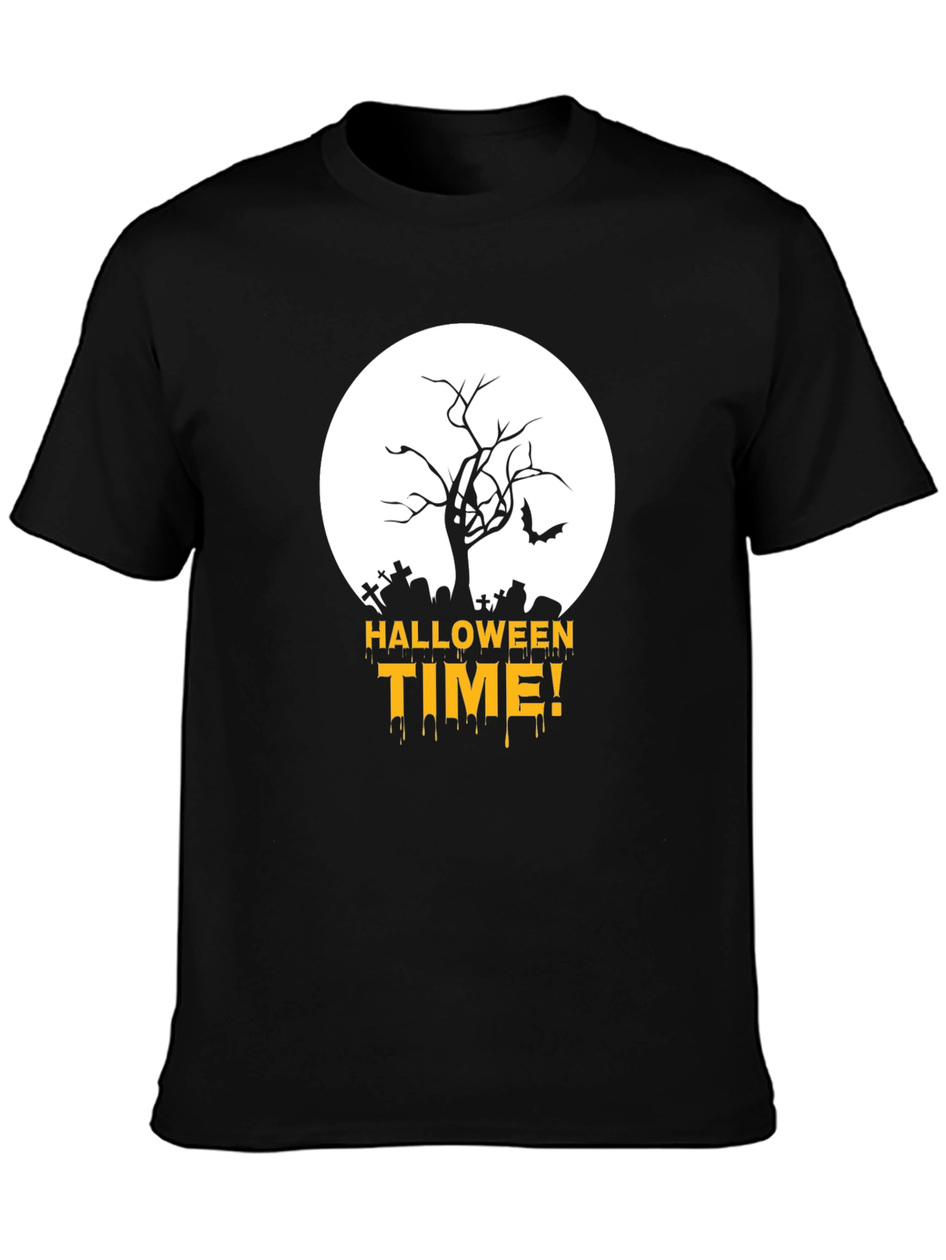 Halloween Time Black T-Shirt with Spooky Graveyard Design