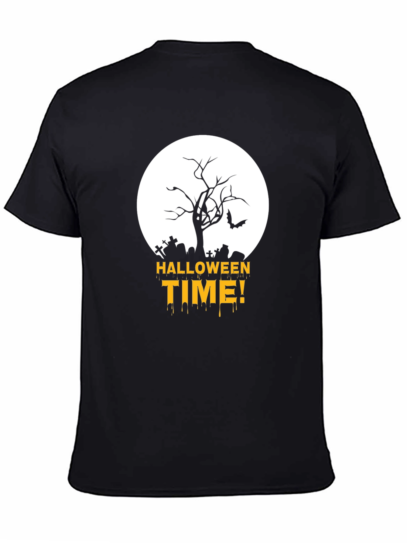 Halloween Time Black T-Shirt with Spooky Graveyard Design