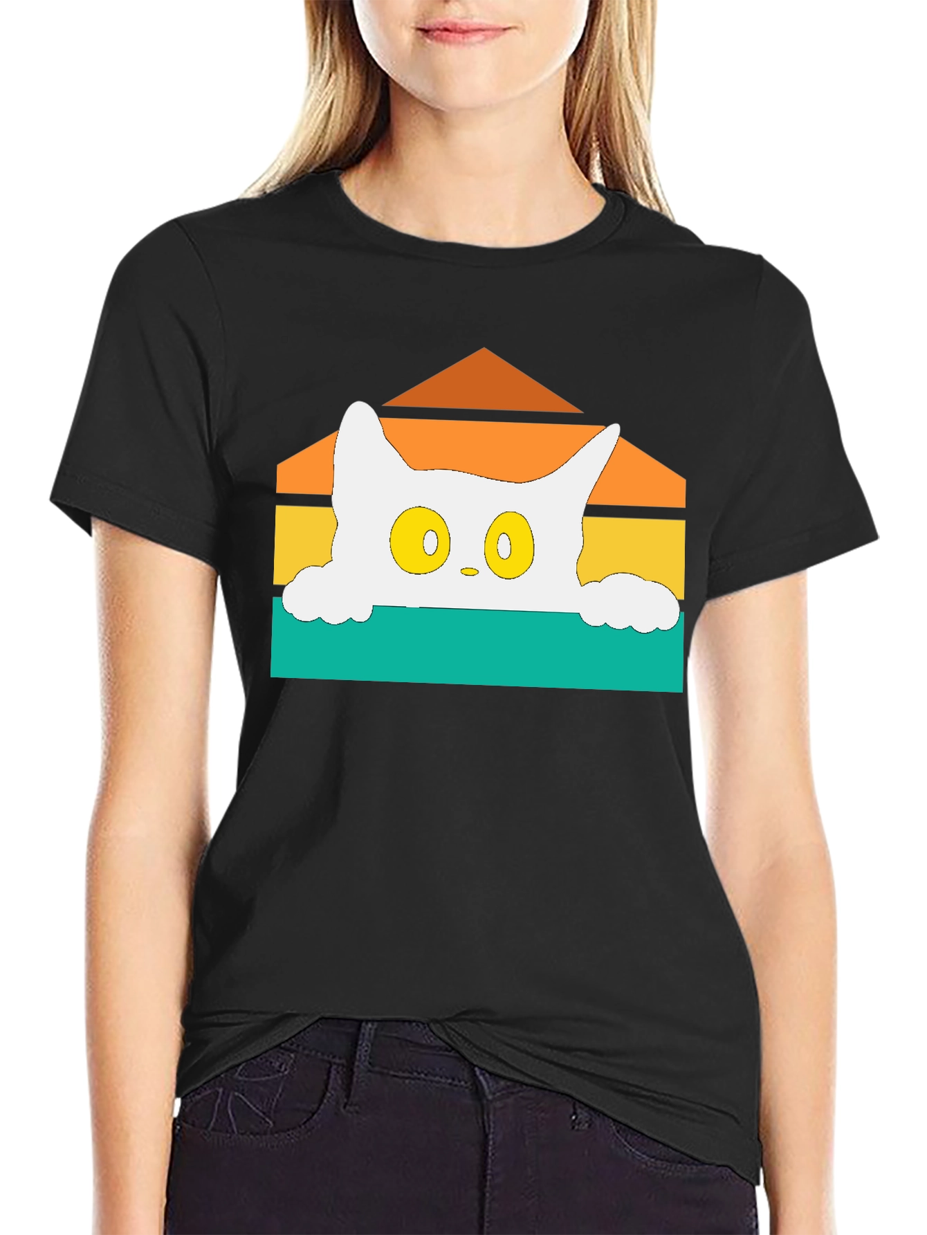 Retro Cat Peek T-Shirt - Black