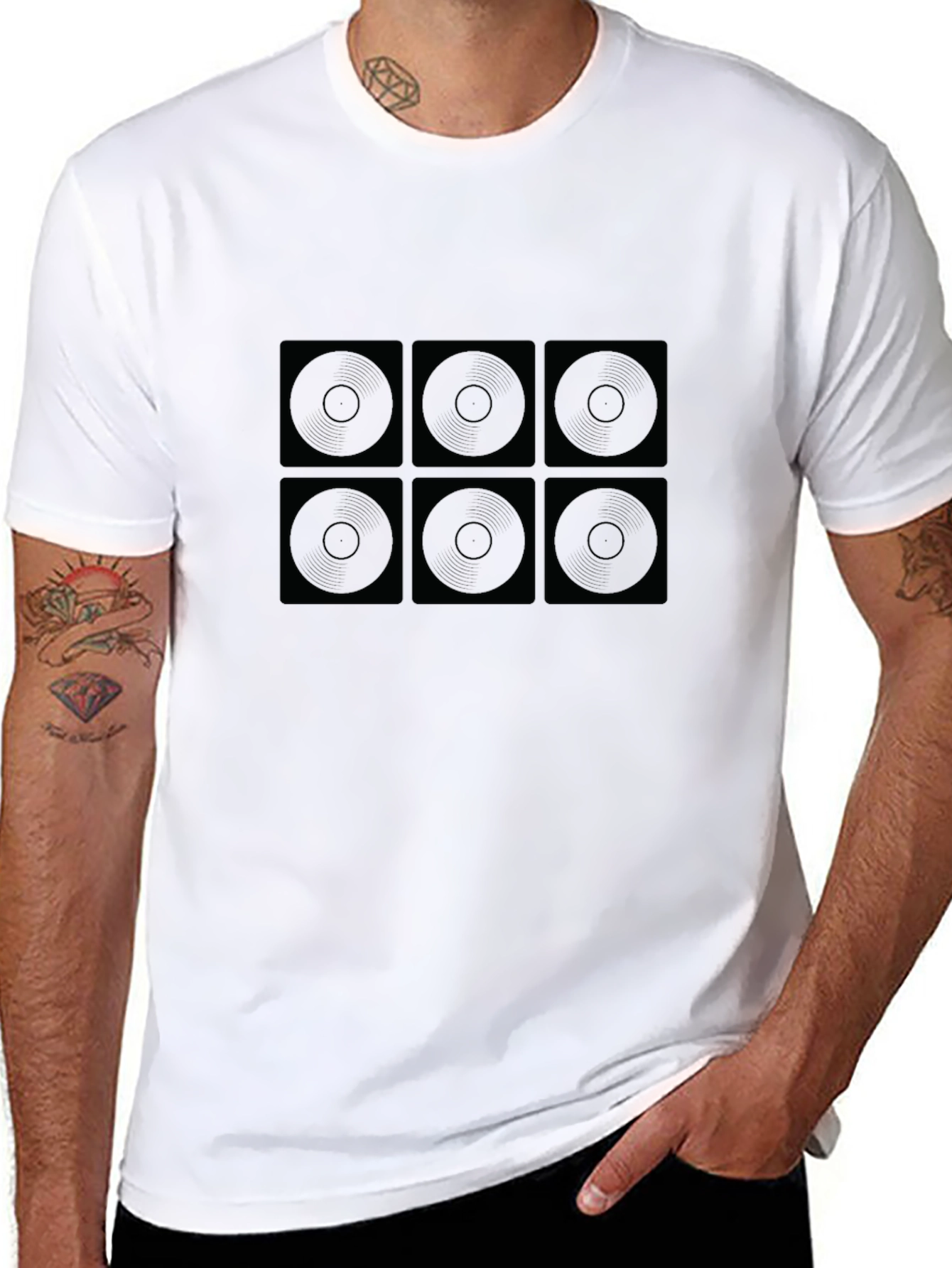 Geometric Circle Pattern T-Shirt - Black