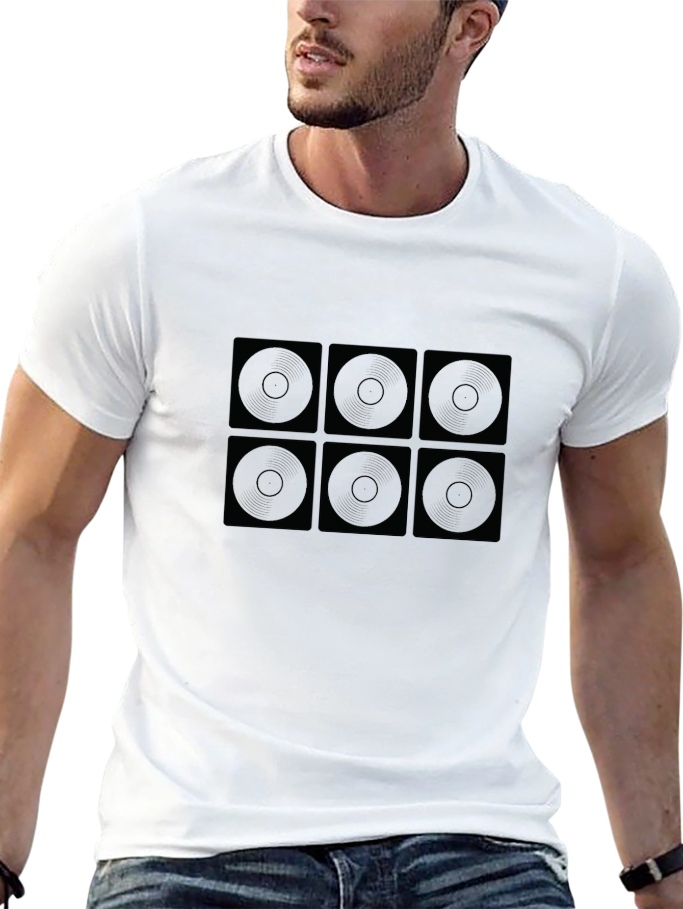 Geometric Circle Pattern T-Shirt - Black