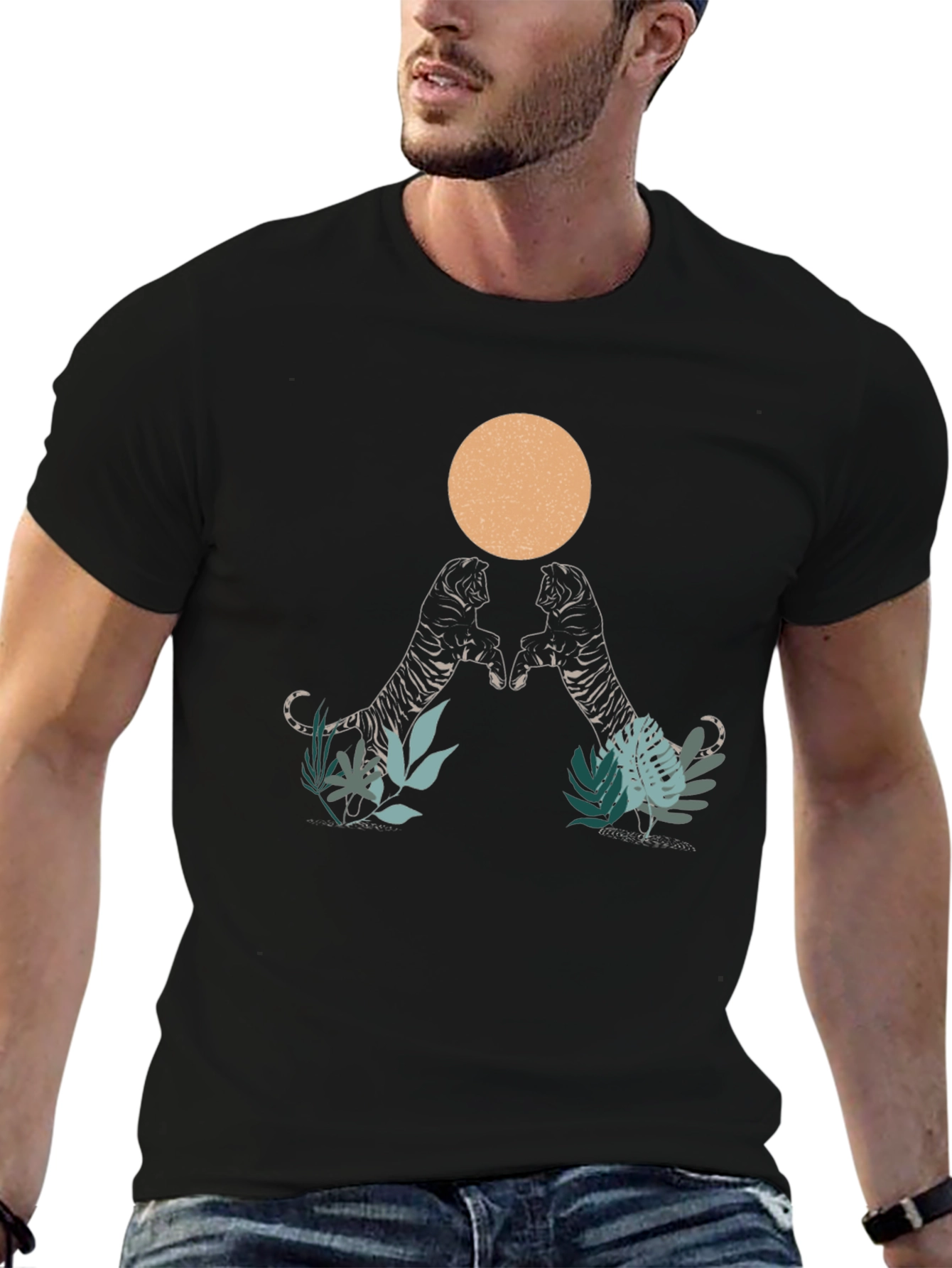 Tiger Graphic Tee - Mens Black Crew Neck T-Shirt