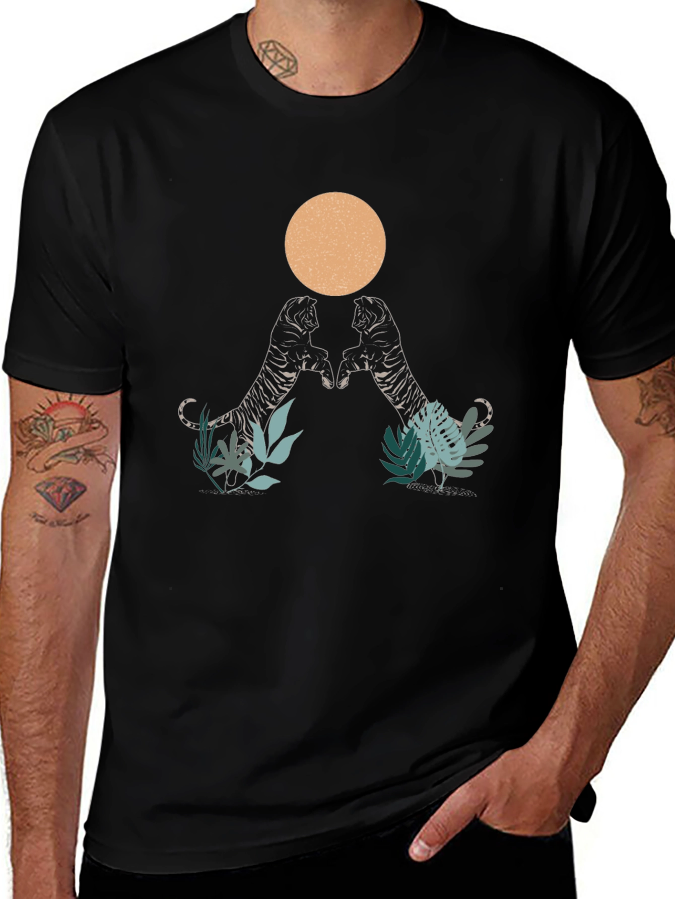 Tiger Graphic Tee - Mens Black Crew Neck T-Shirt