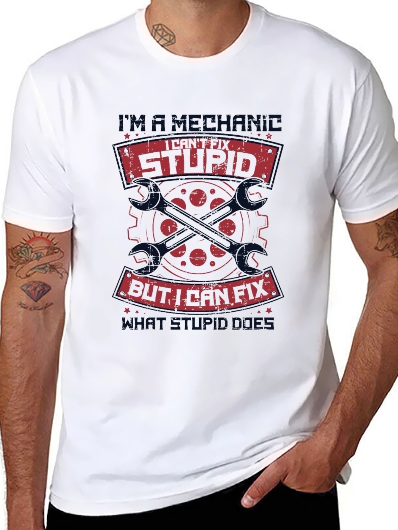 Mechanic I Cant Fix Stupid T-Shirt - Black