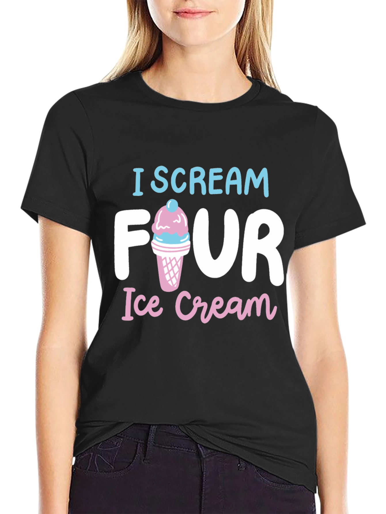 I Scream Four Ice Cream Black T-Shirt