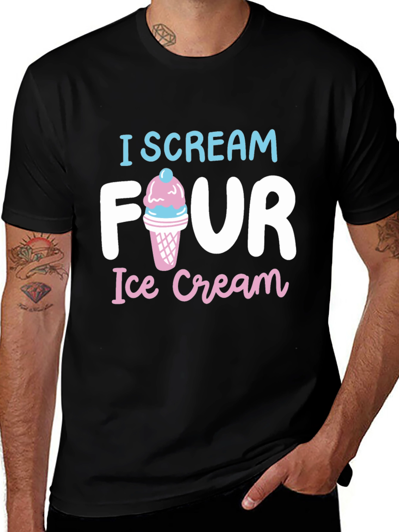 I Scream Four Ice Cream Black T-Shirt