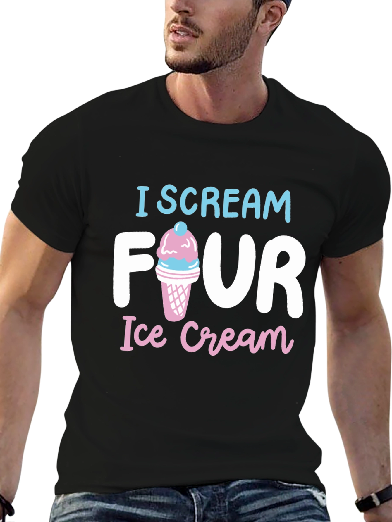 I Scream Four Ice Cream Black T-Shirt