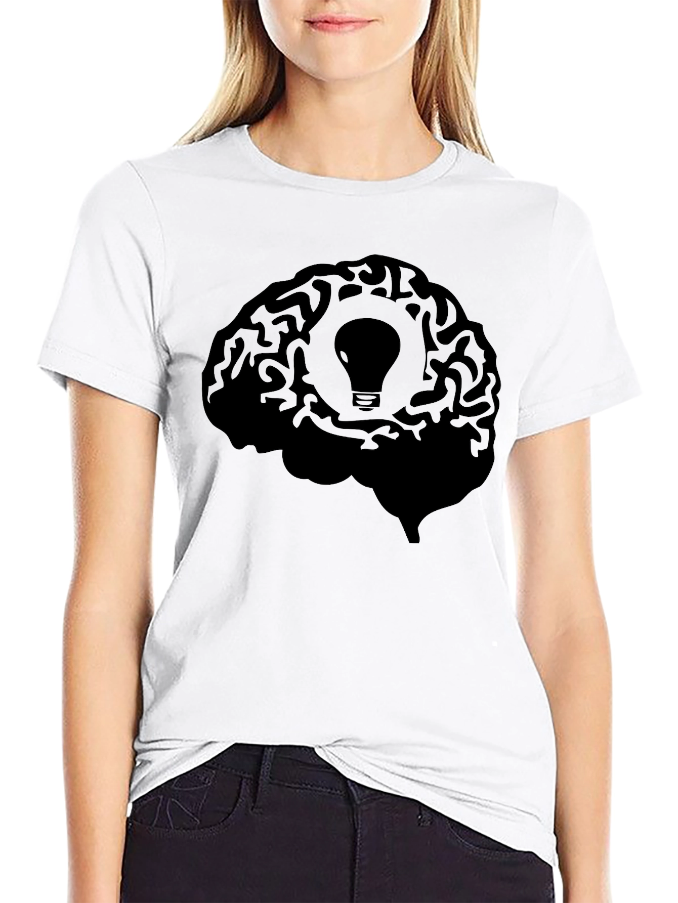 Brain Idea Light Bulb Graphic T-Shirt - Black