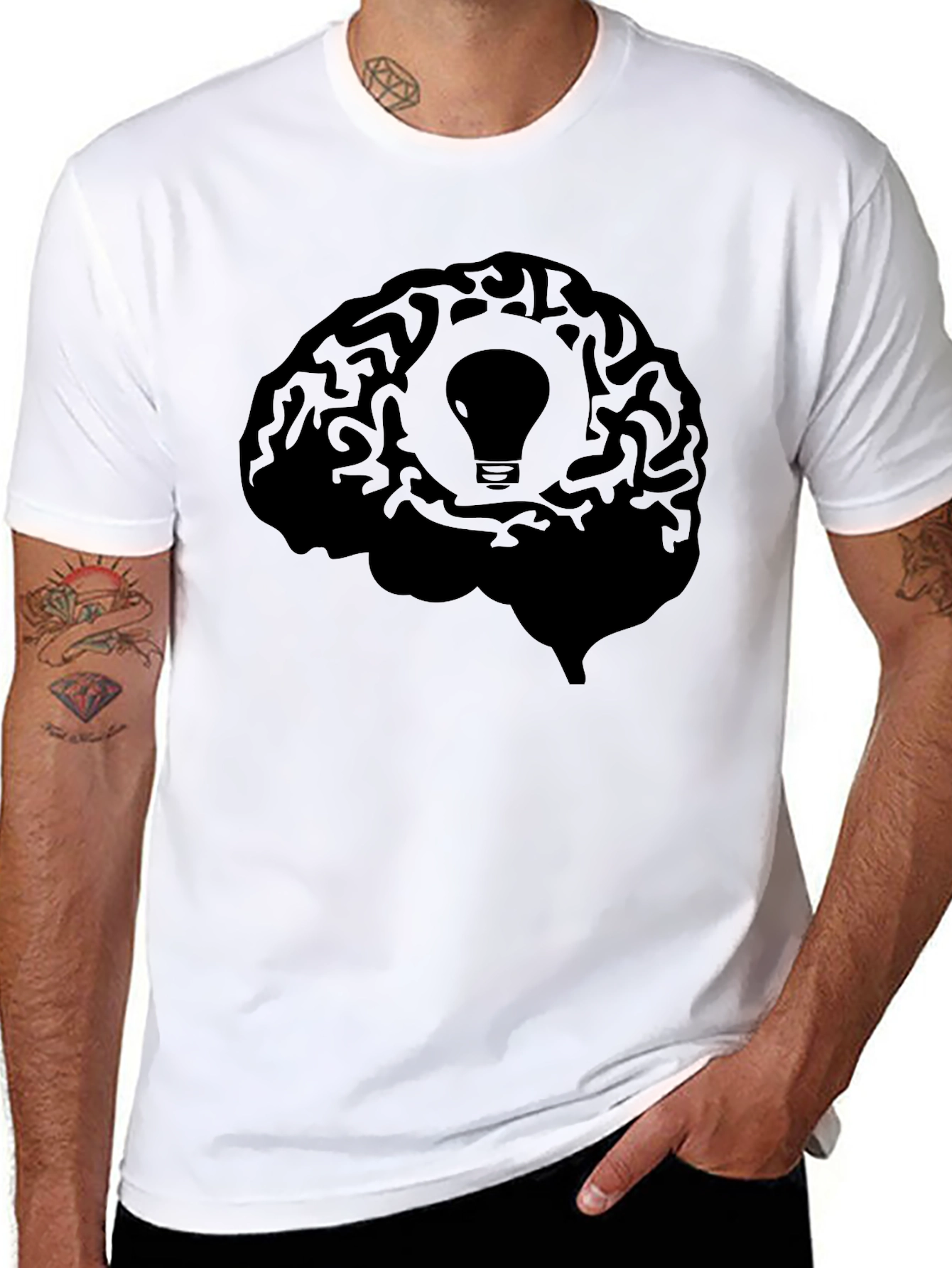 Brain Idea Light Bulb Graphic T-Shirt - Black