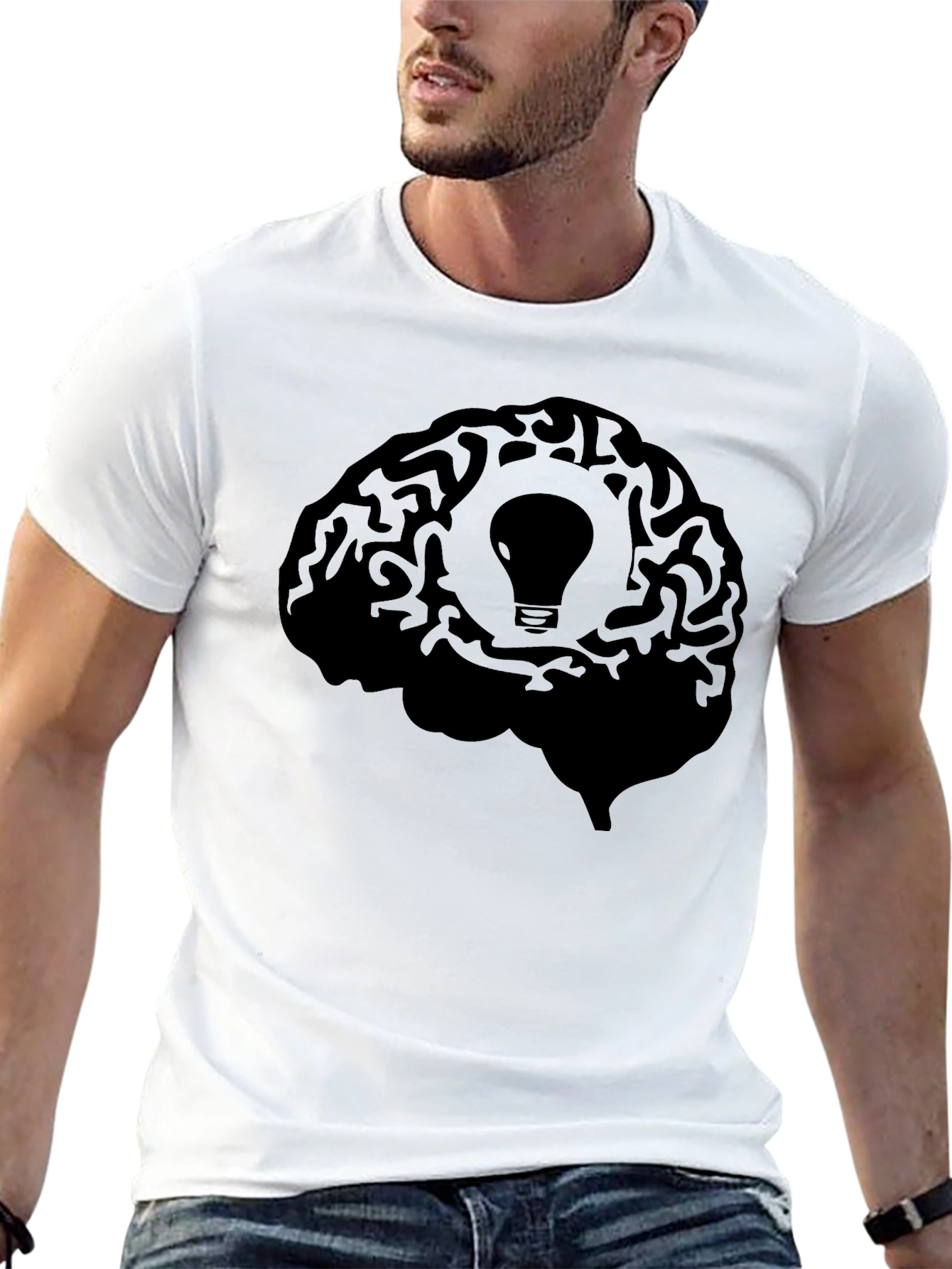 Brain Idea Light Bulb Graphic T-Shirt - Black