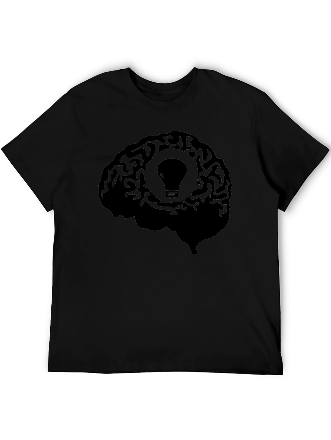 Brain Idea Light Bulb Graphic T-Shirt - Black