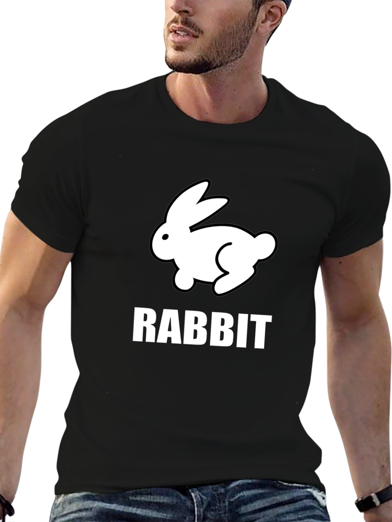 Rabbit Graphic Tee - Black Cotton Casual T-Shirt