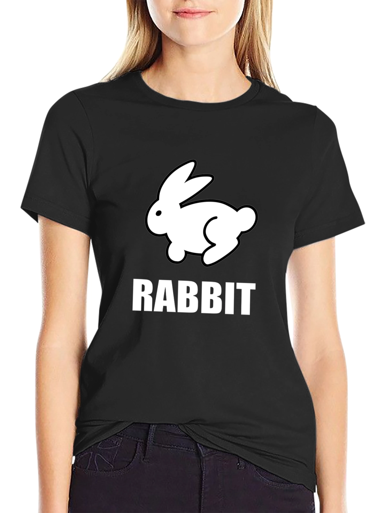 Rabbit Graphic Tee - Black Cotton Casual T-Shirt
