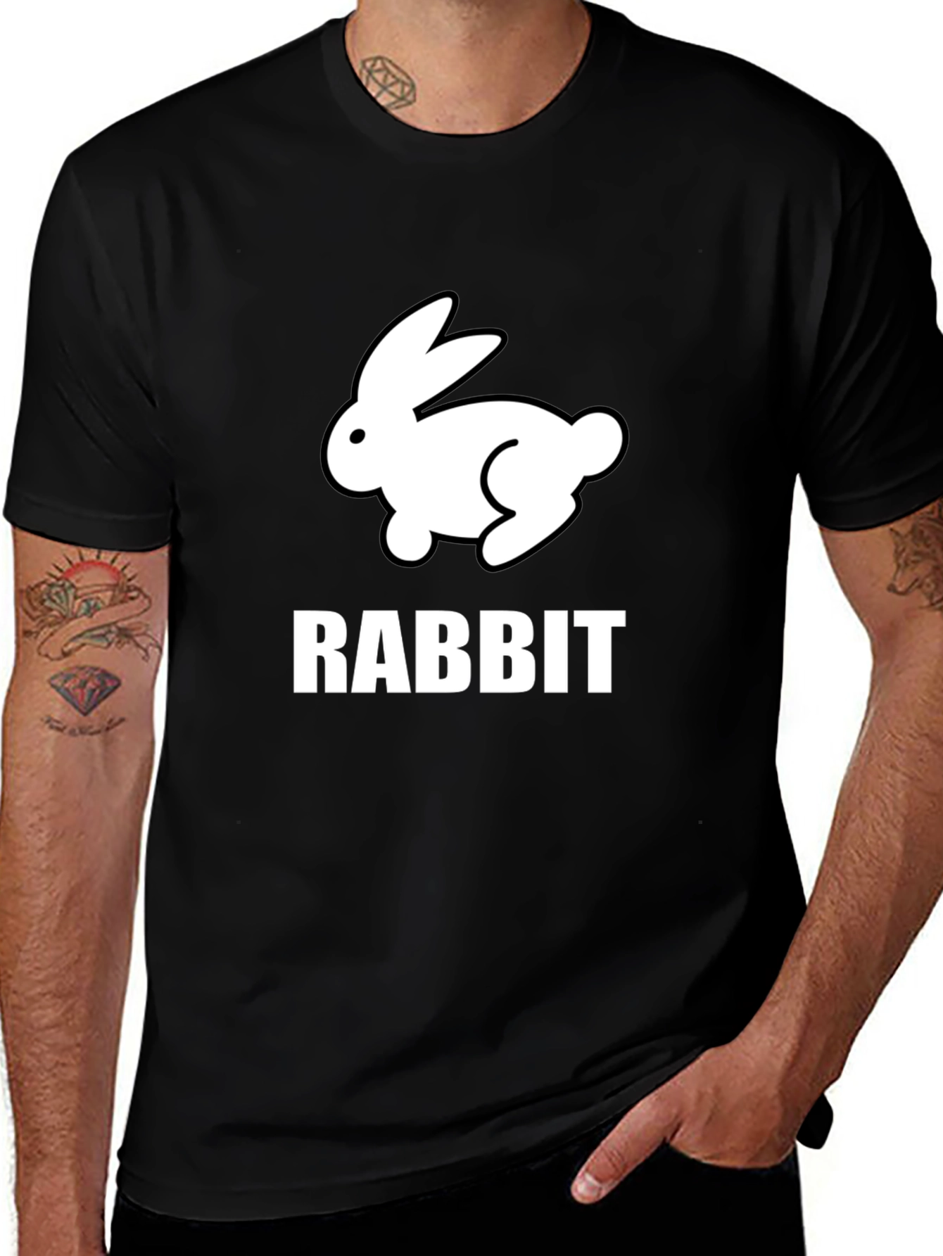 Rabbit Graphic Tee - Black Cotton Casual T-Shirt