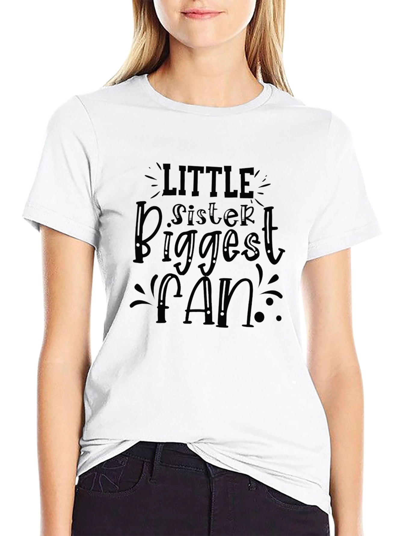 Little Sisters Biggest Fan Black T-Shirt